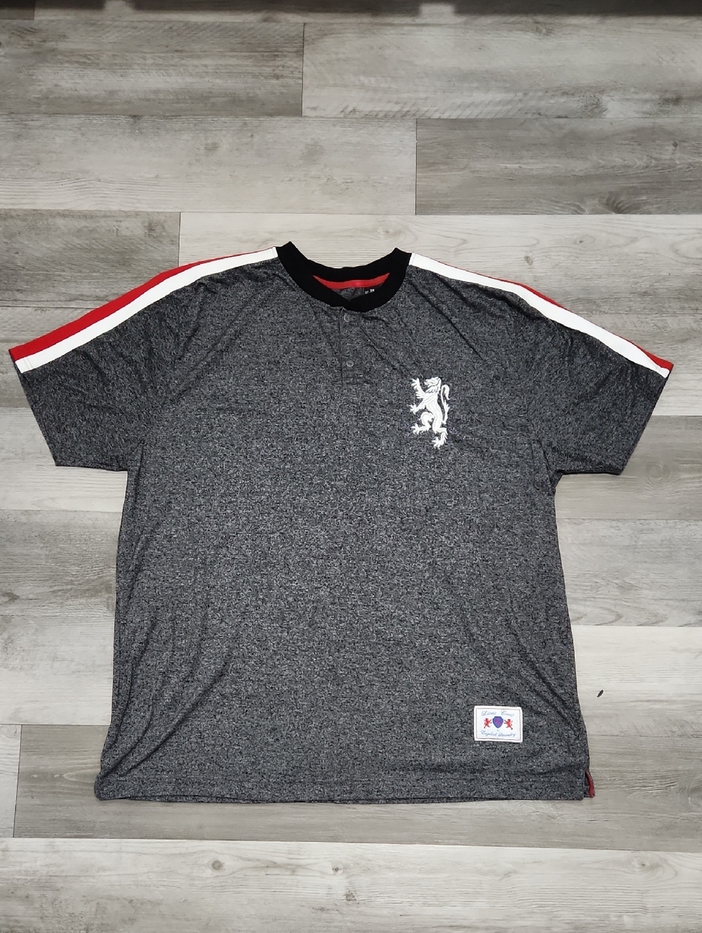 English Laundry Gray Athletic Henley with Red & White Shoulder Stripes Mens 3XL